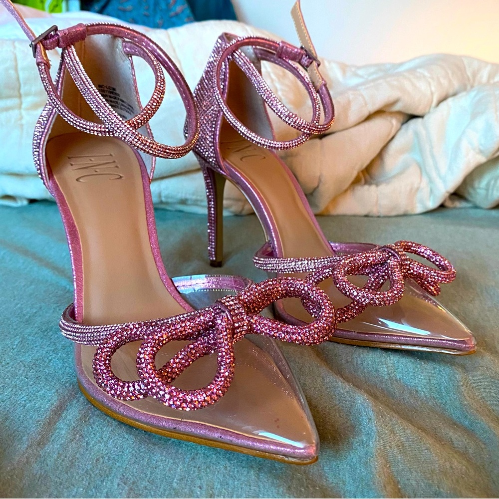INC Pink Bow rhinestone heels